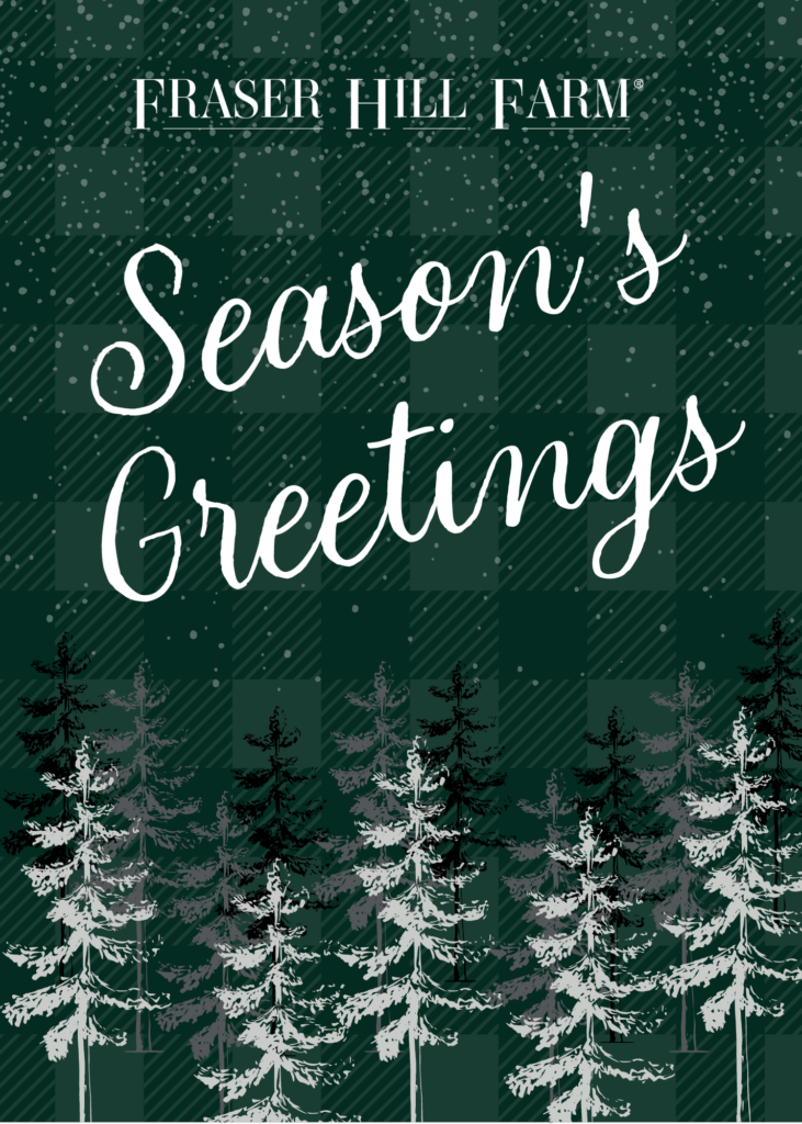A winter wonderland themed e-card template with frosty trees printed on a textured background.