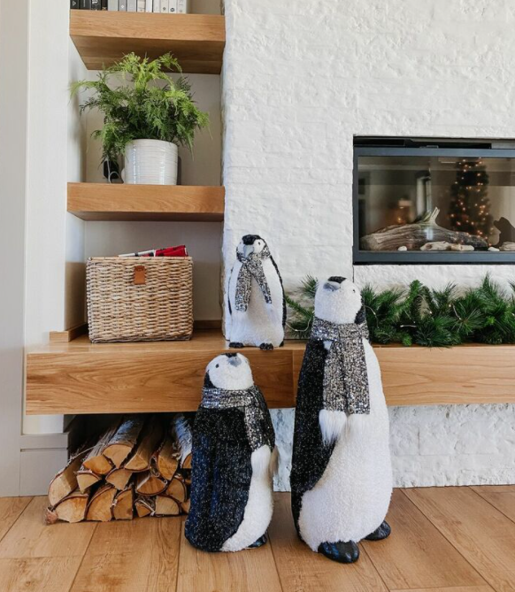 Fraser Hill Farm 3-Piece Furry Penguin Family with Glitter Scarves 24-In, 18-In, and 12-In