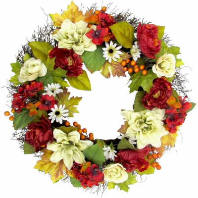 24-In. Artificial Peony/Hydrangea/Dahlia Wreath on Spiral Vine