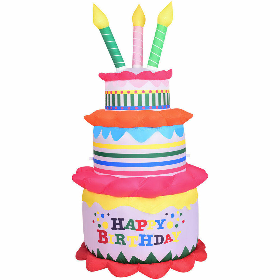 6-Ft. Inflatable Happy Birthday Cake with Faux Candles with Lights 