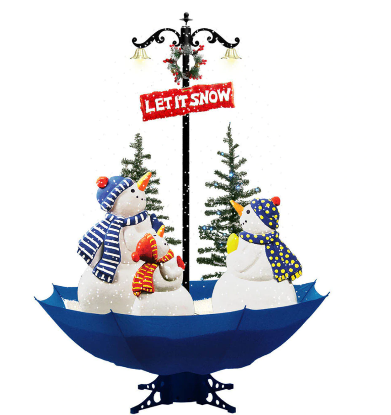 Let It Snow Series 67" Musical Snowman Family Scene with Blue Umbrella Base and Snow Function